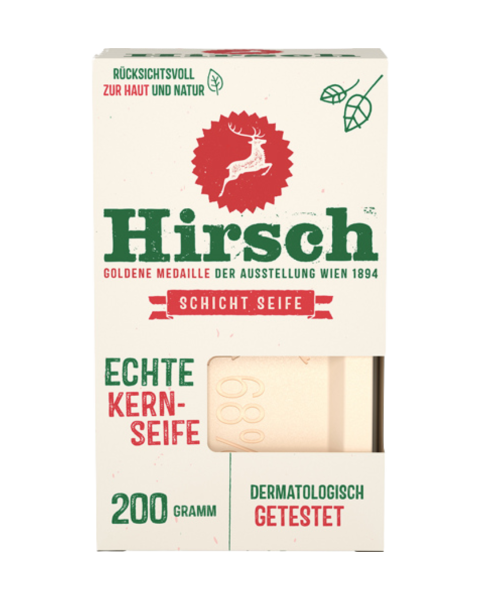 Hirsch Schicht Seife, echte Kernseife, dermatologisch getestet, 200g